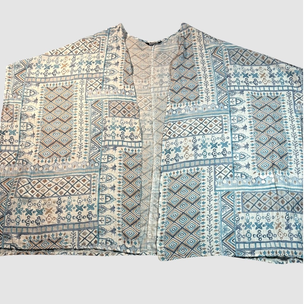 BloomChic Open Front Kimono Cardigan Boho Patchwork Blue Plus 18/20 - Picture 2 of 11
